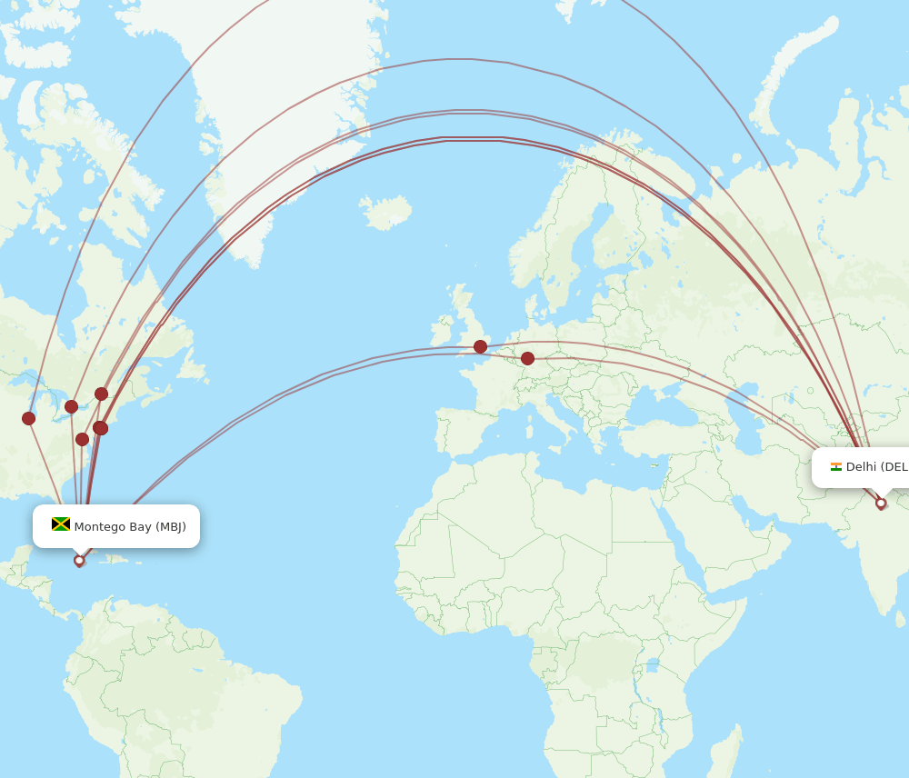 DEL-MBJ flight routes
