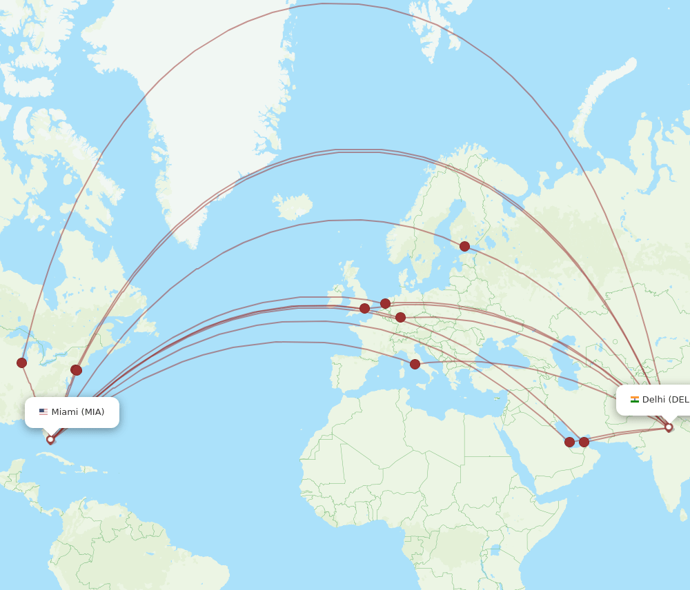 DEL-MIA flight routes