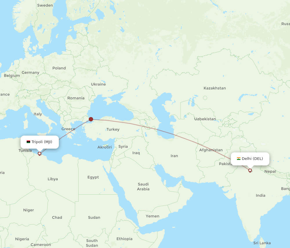 DEL-MJI flight routes