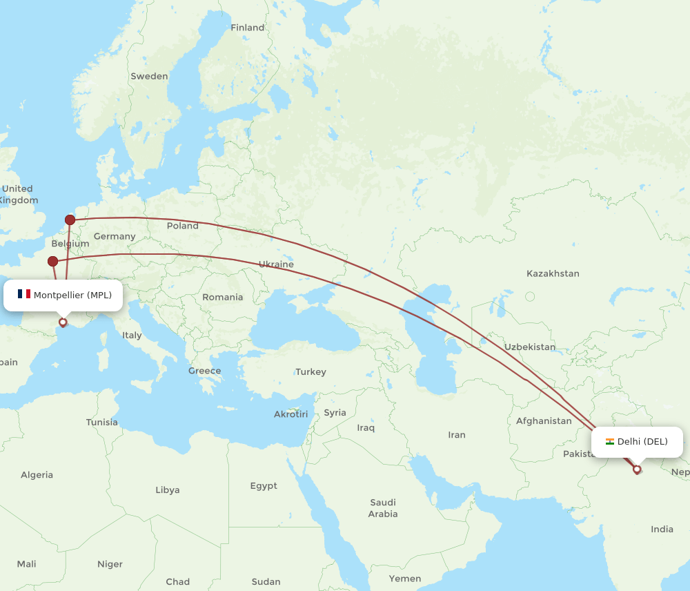 DEL-MPL flight routes