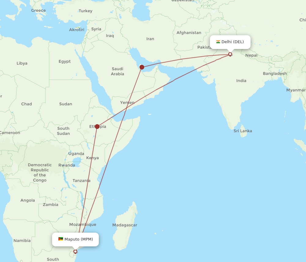 DEL to MPM flights and routes map