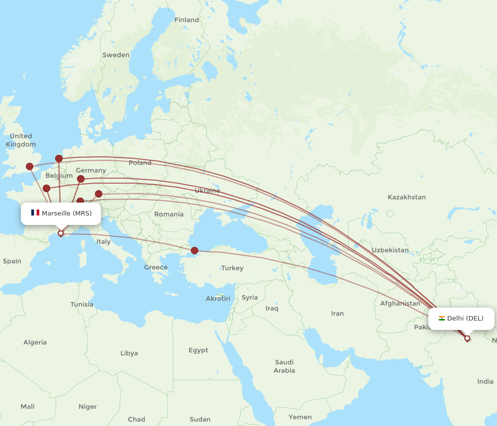 DEL-MRS flight routes