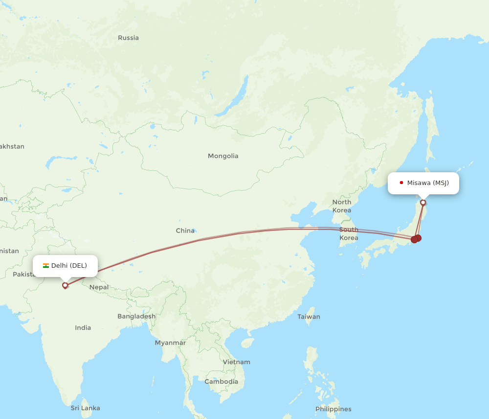 DEL-MSJ flight routes