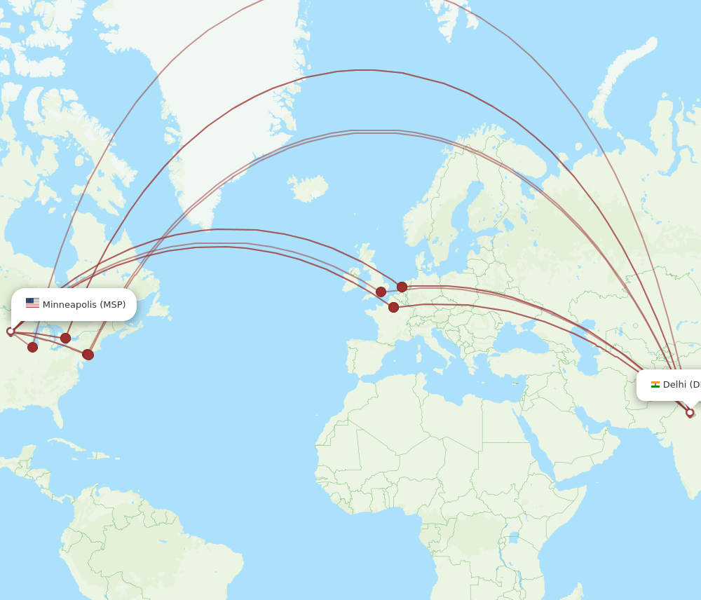 DEL-MSP flight routes