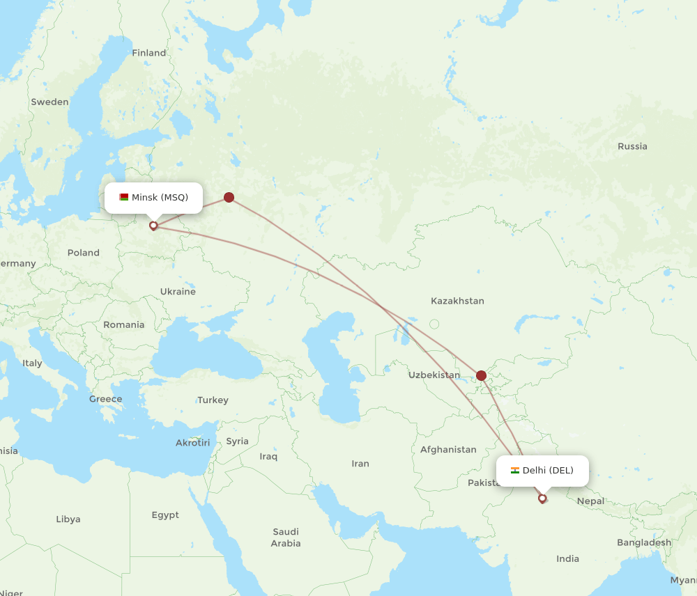 DEL-MSQ flight routes