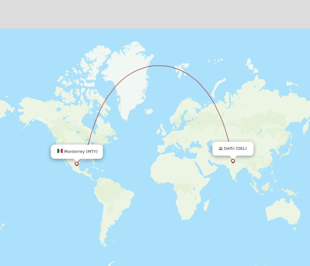 DEL to MTY flights and routes map