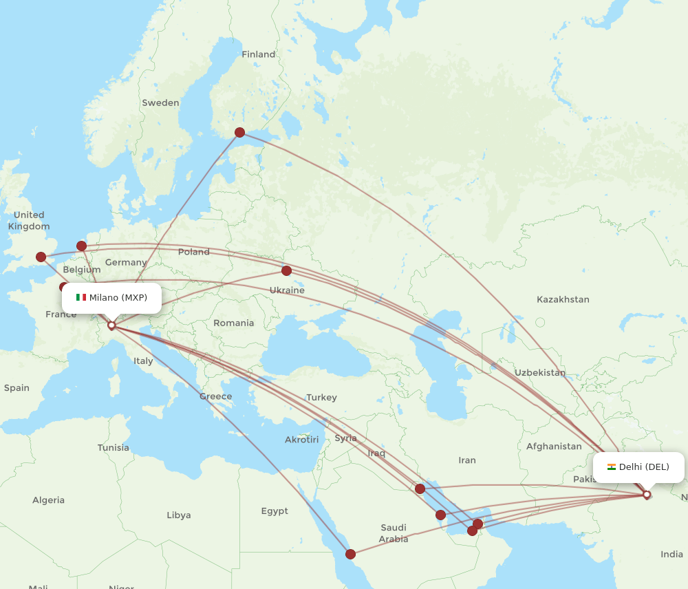 DEL to MXP flights and routes map