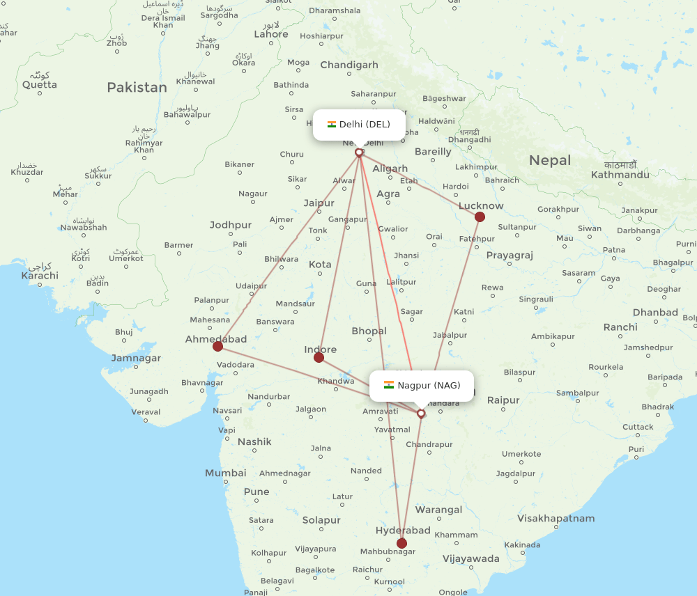 DEL-NAG flight routes