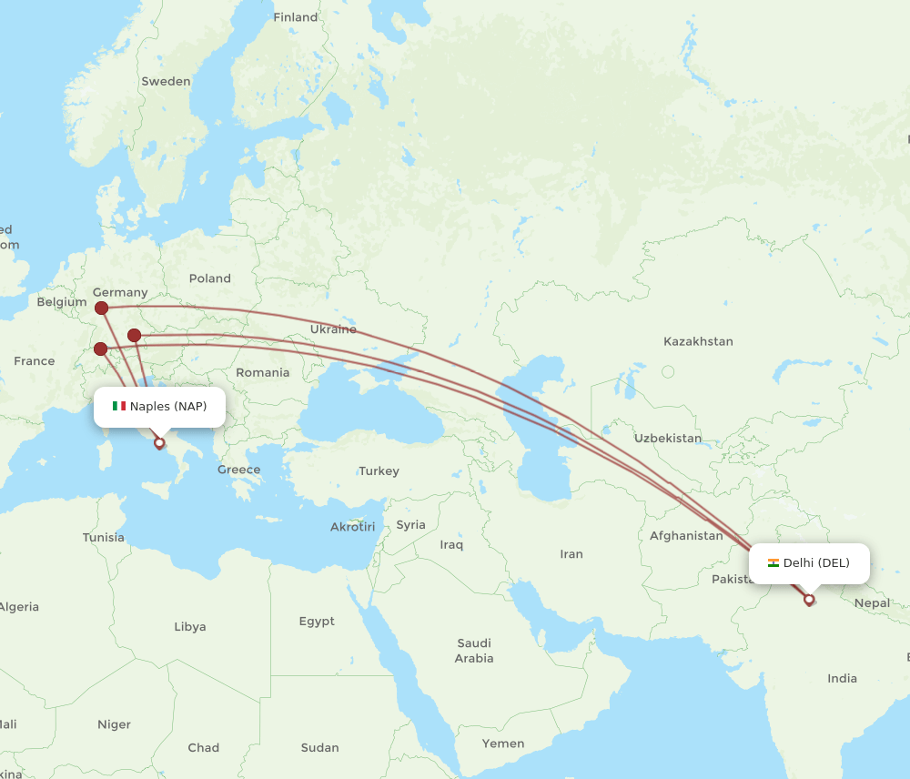 DEL-NAP flight routes