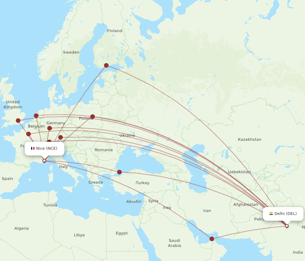 DEL-NCE flight routes