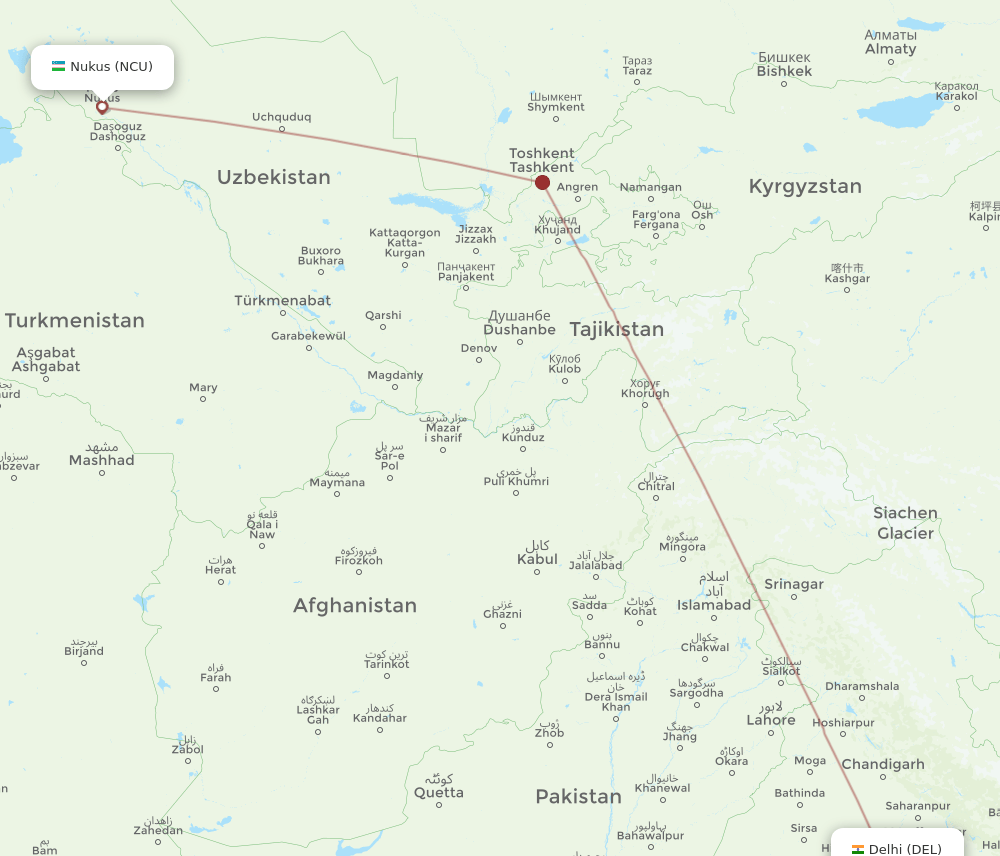 DEL to NCU flights and routes map