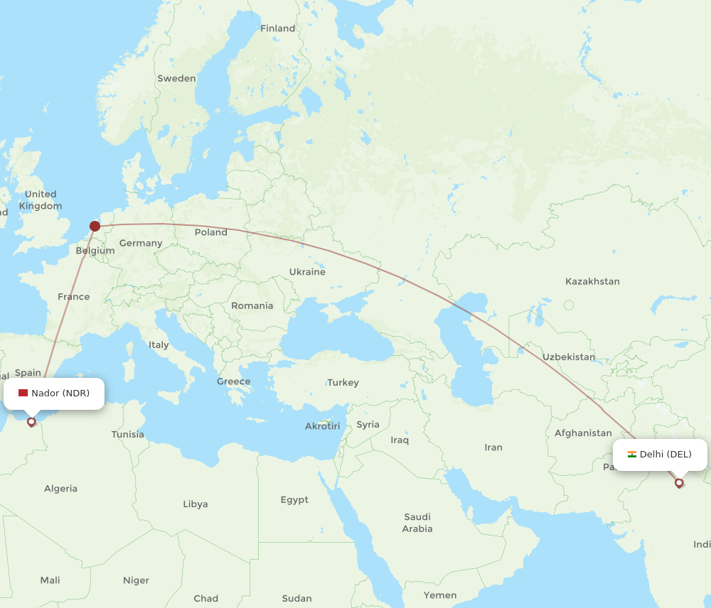 DEL-NDR flight routes