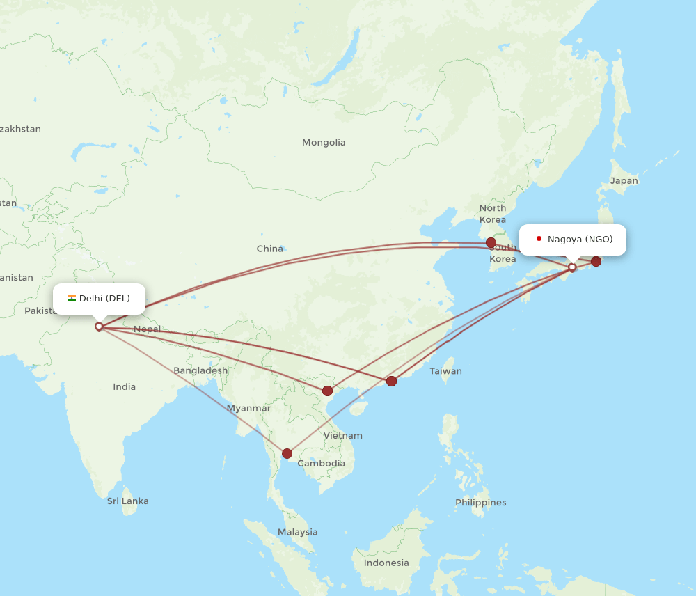 DEL-NGO flight routes