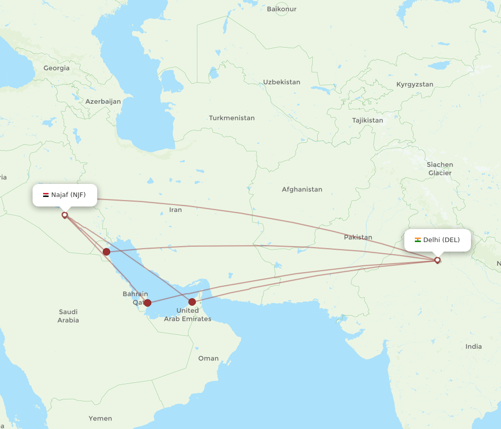 DEL-NJF flight routes