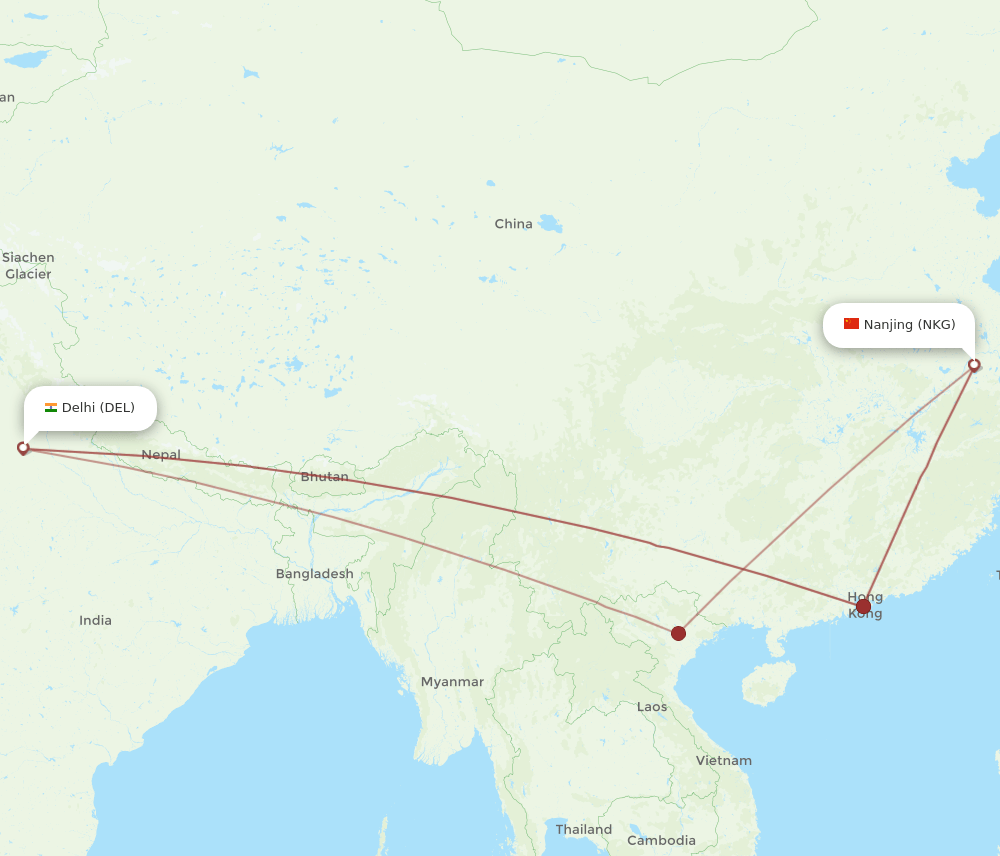 DEL-NKG flight routes