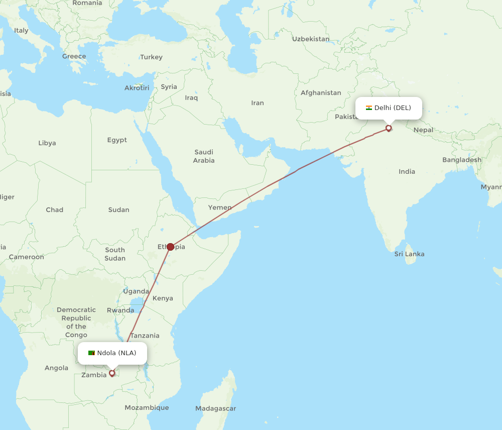 DEL-NLA flight routes