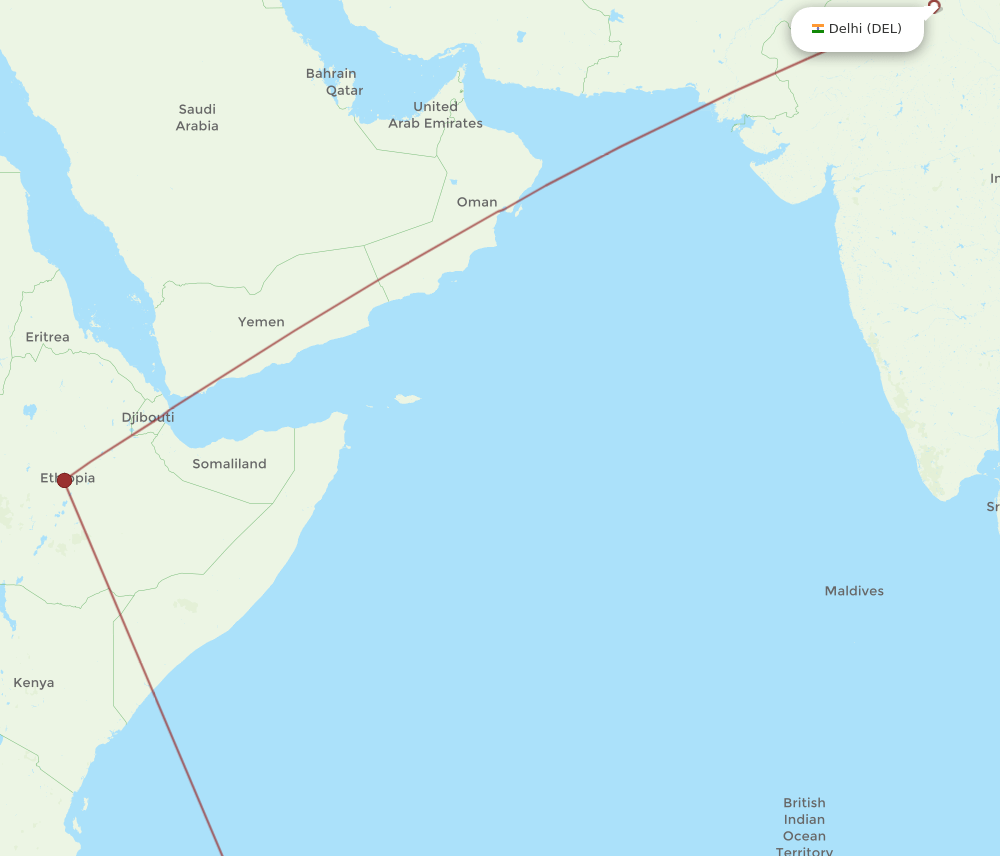 DEL to NOS flights and routes map
