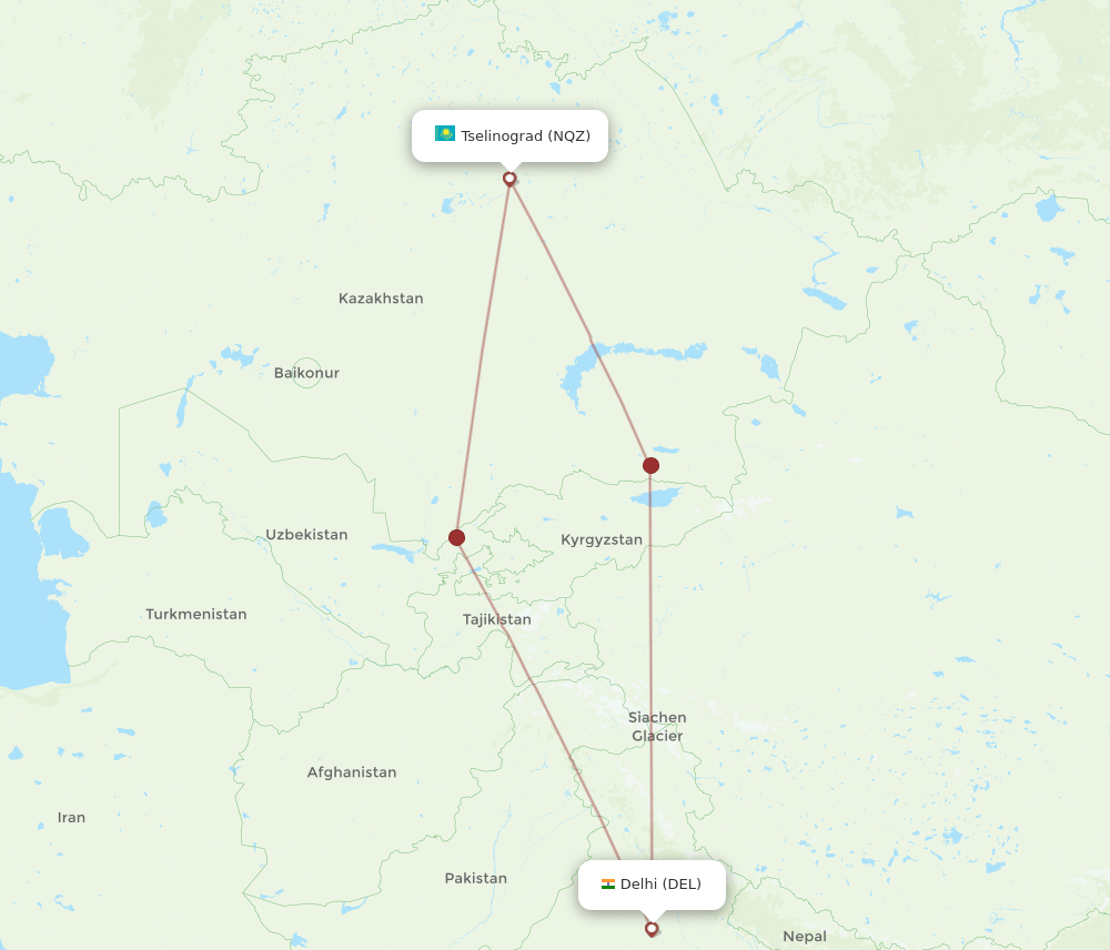 DEL-NQZ flight routes