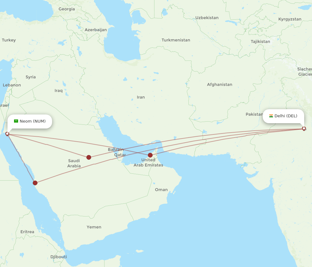 DEL-NUM flight routes