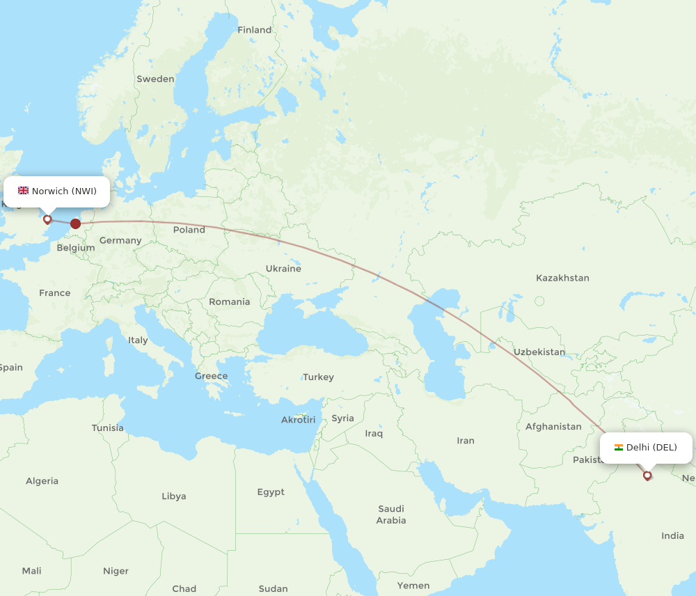 DEL to NWI flights and routes map
