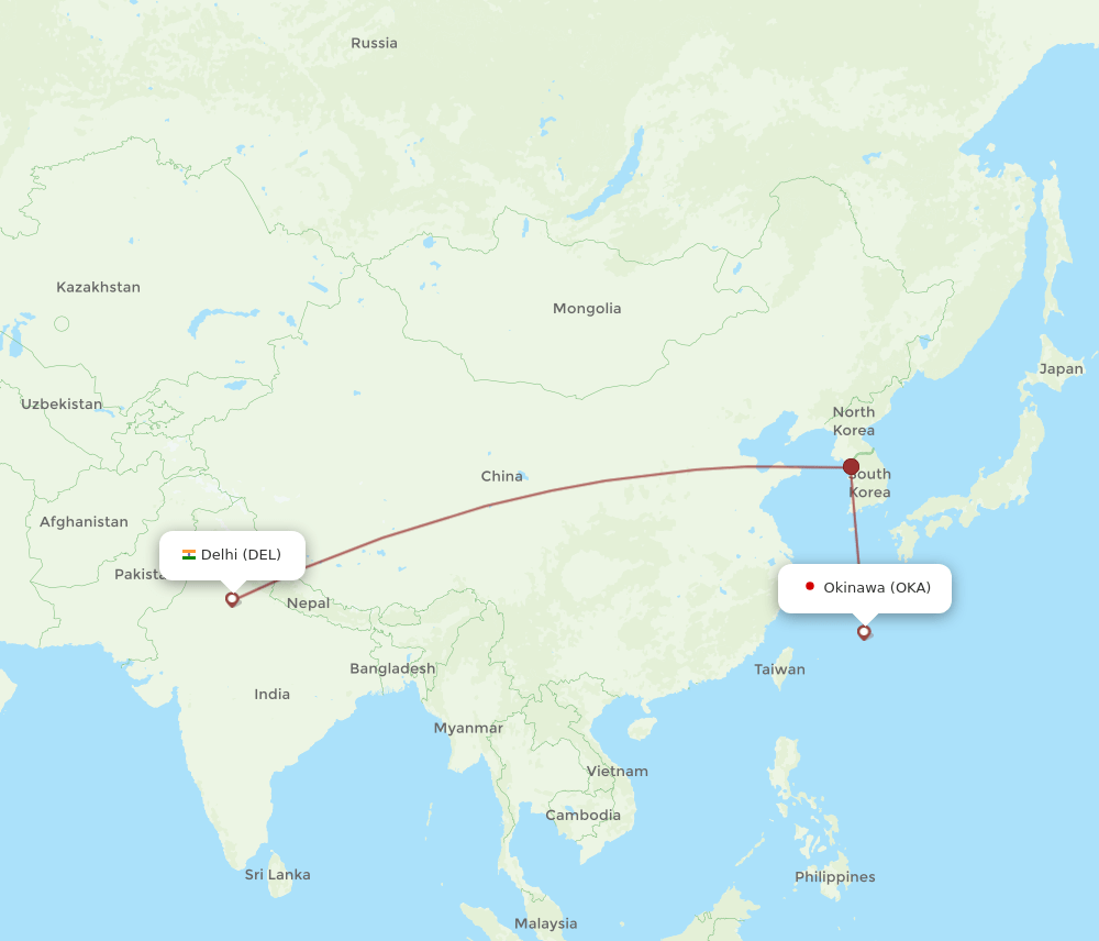 DEL-OKA flight routes