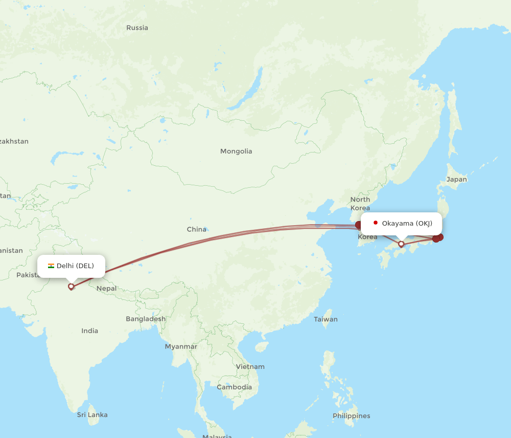 DEL-OKJ flight routes