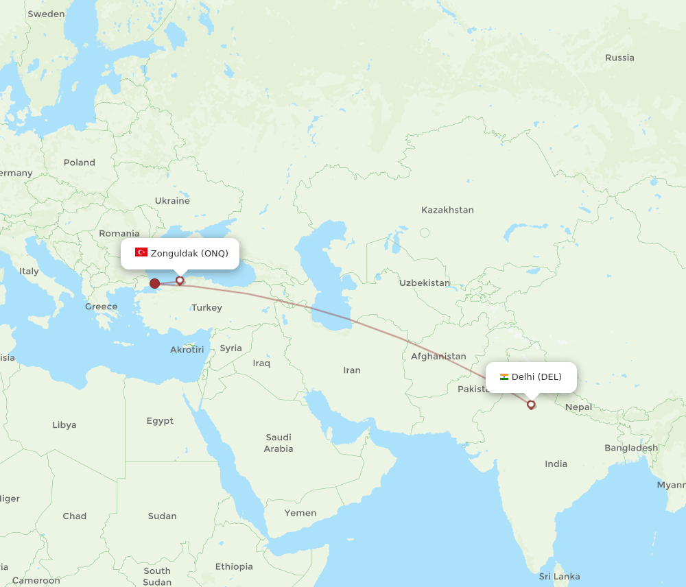 DEL to ONQ flights and routes map