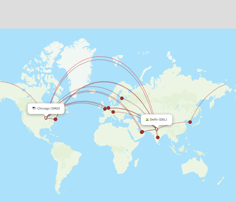 DEL to ORD flights and routes map