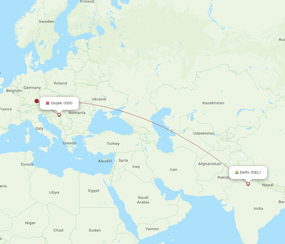 DEL-OSI flight routes