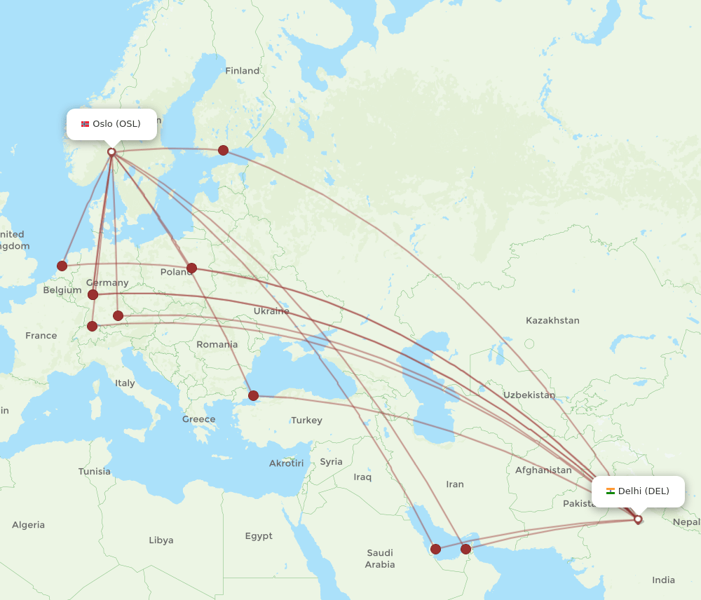 DEL-OSL flight routes