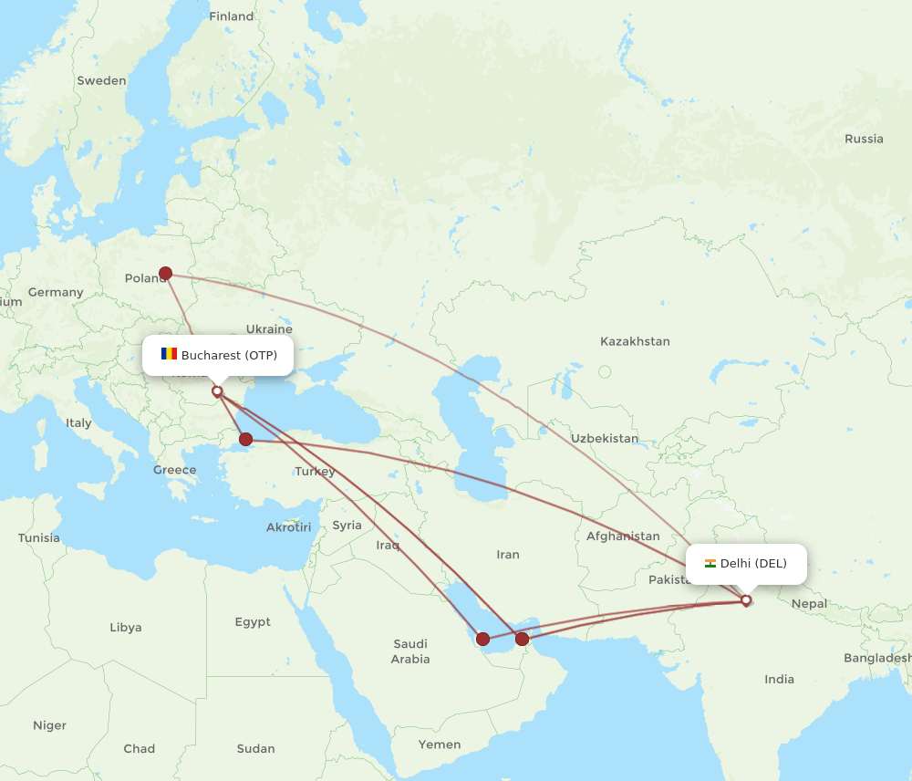 DEL-OTP flight routes