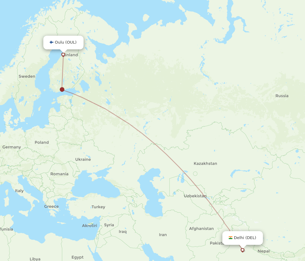 DEL-OUL flight routes