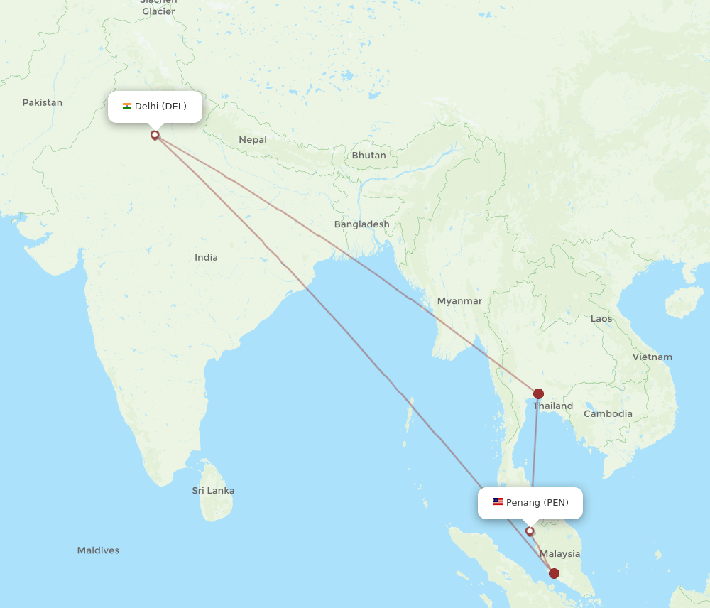 DEL to PEN flights and routes map