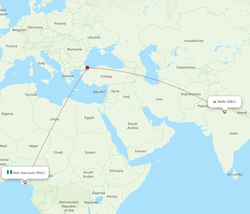 DEL-PHC flight routes