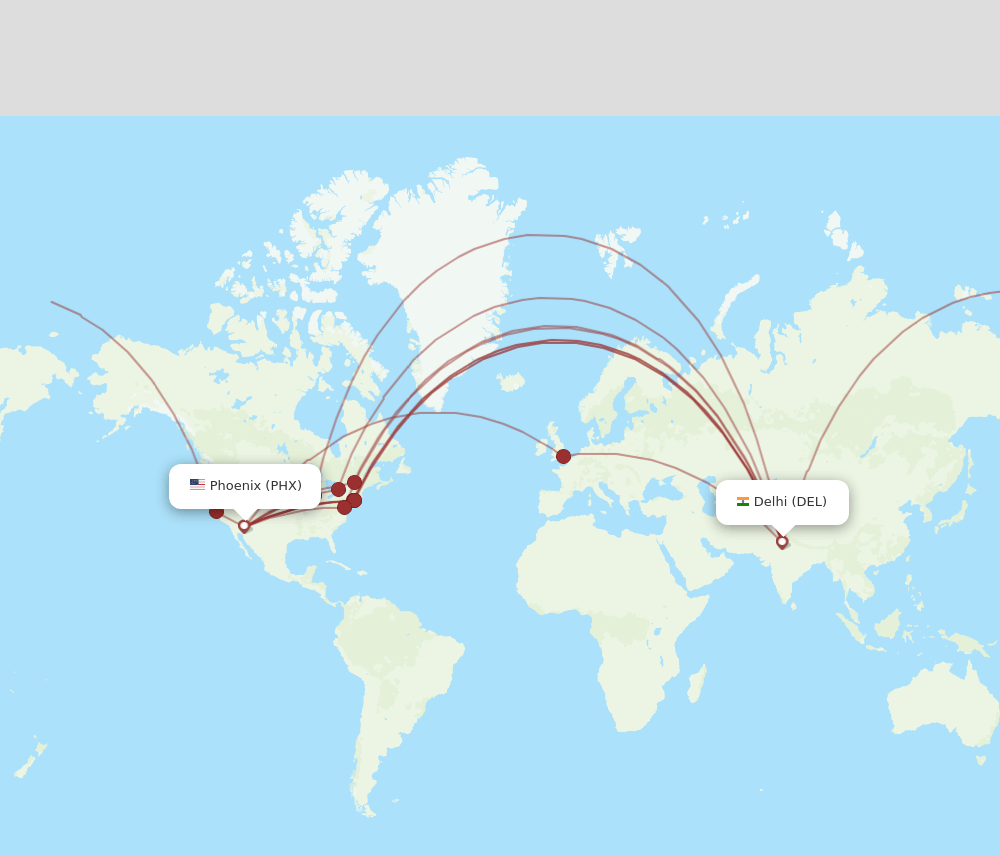 DEL-PHX flight routes