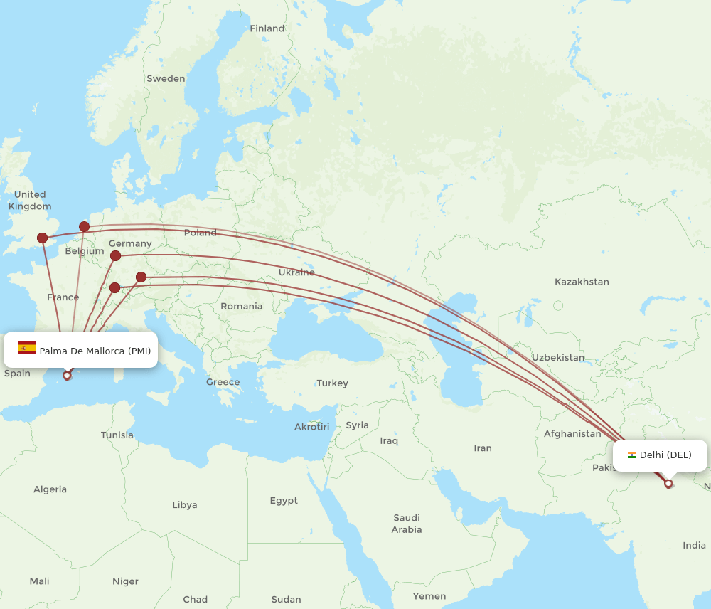 DEL-PMI flight routes