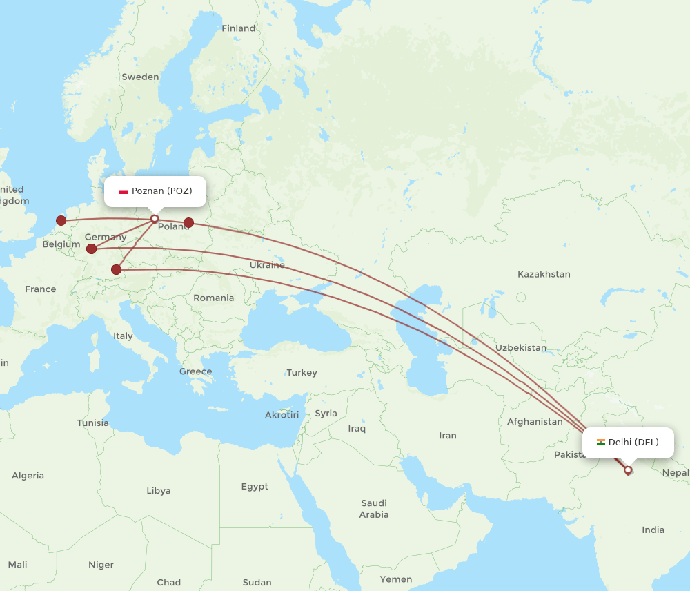 DEL-POZ flight routes