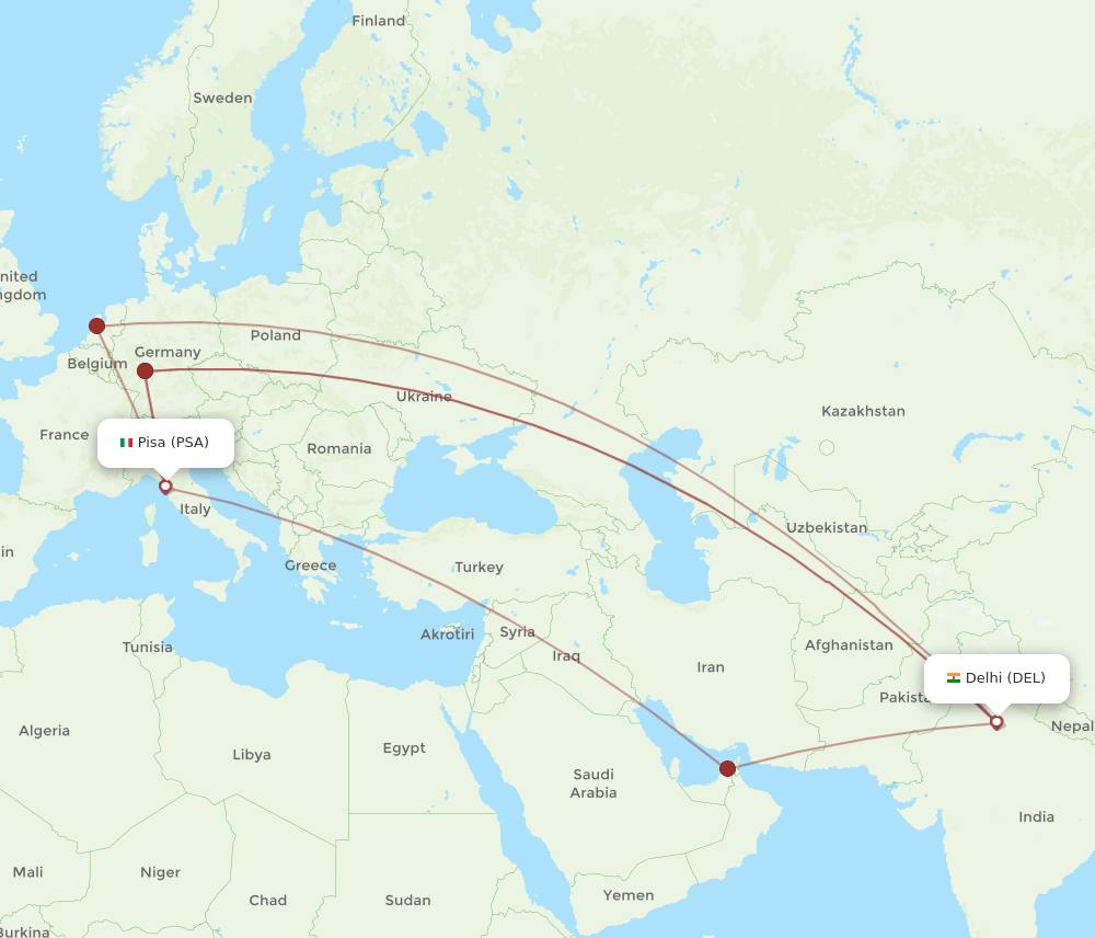 DEL-PSA flight routes