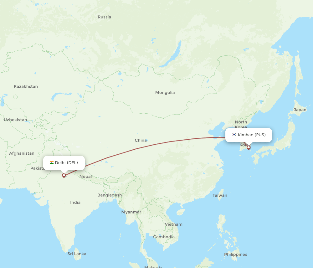DEL to PUS flights and routes map