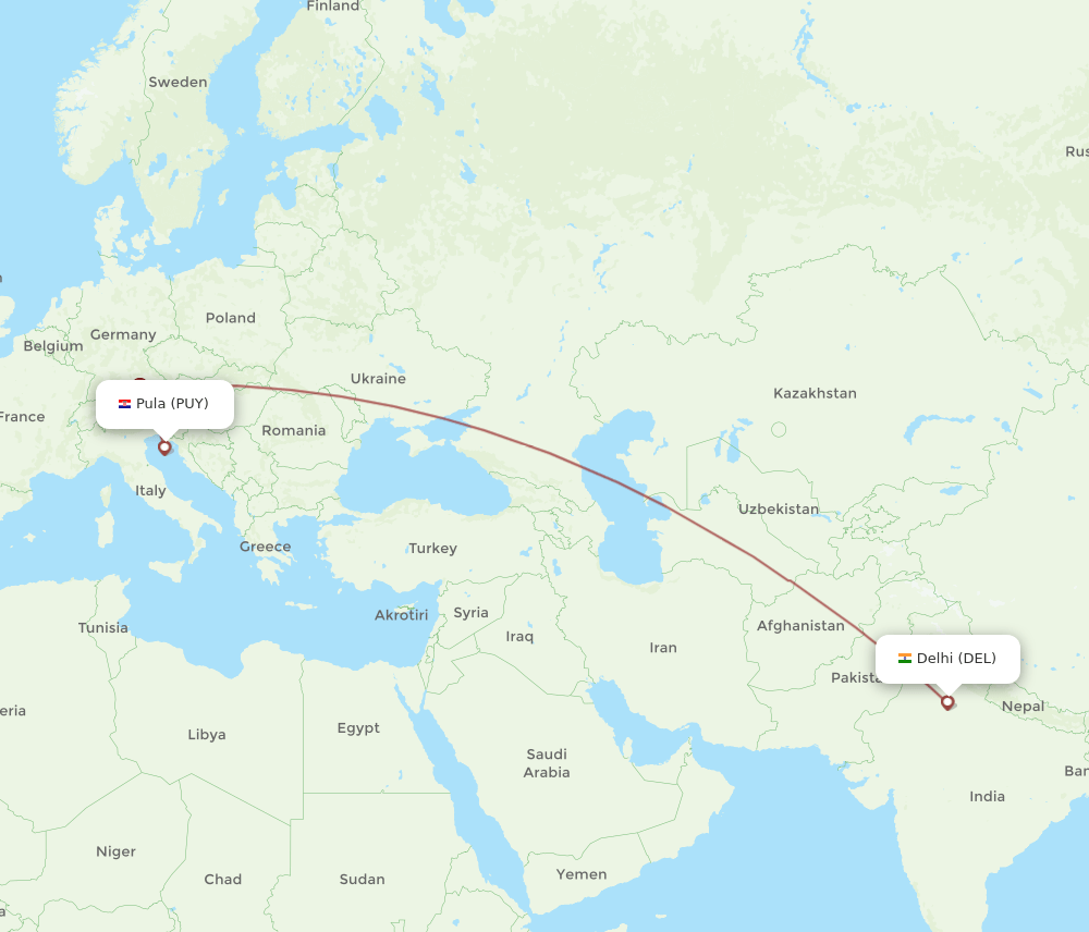 DEL to PUY flights and routes map