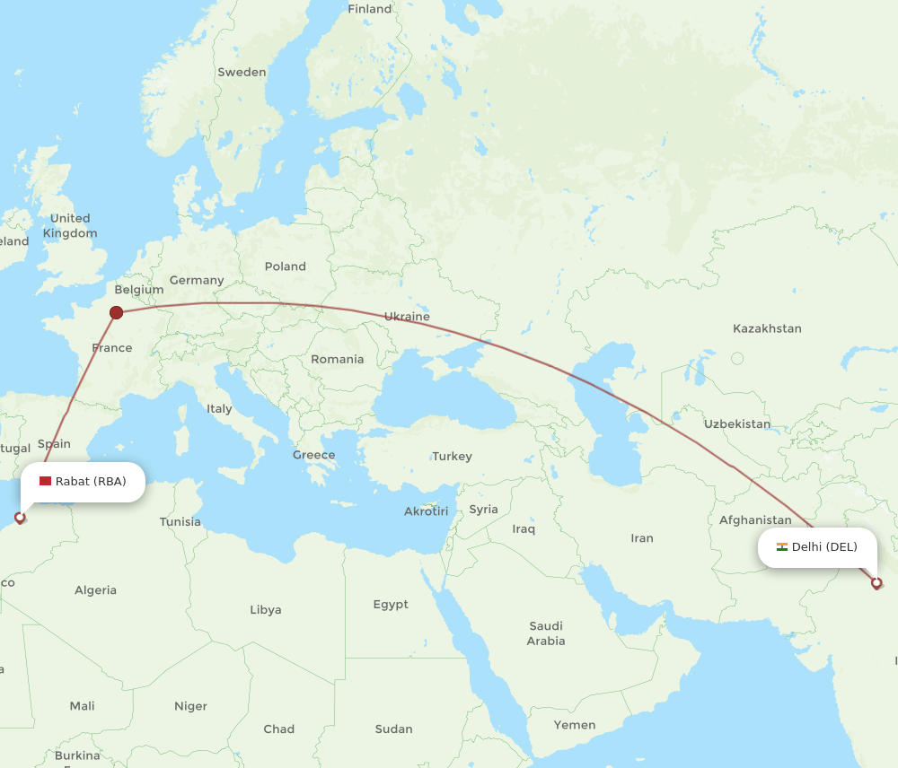 DEL-RBA flight routes