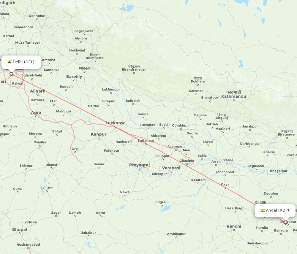 DEL-RDP flight routes