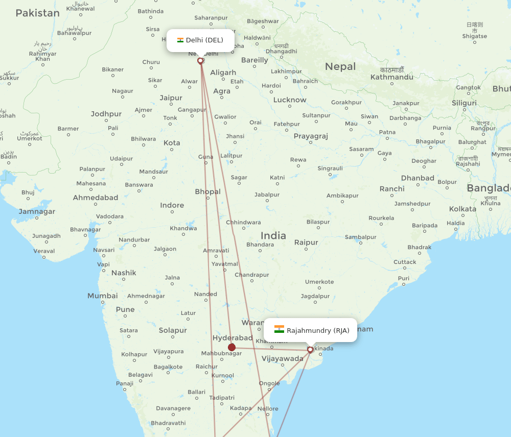 DEL to RJA flights and routes map