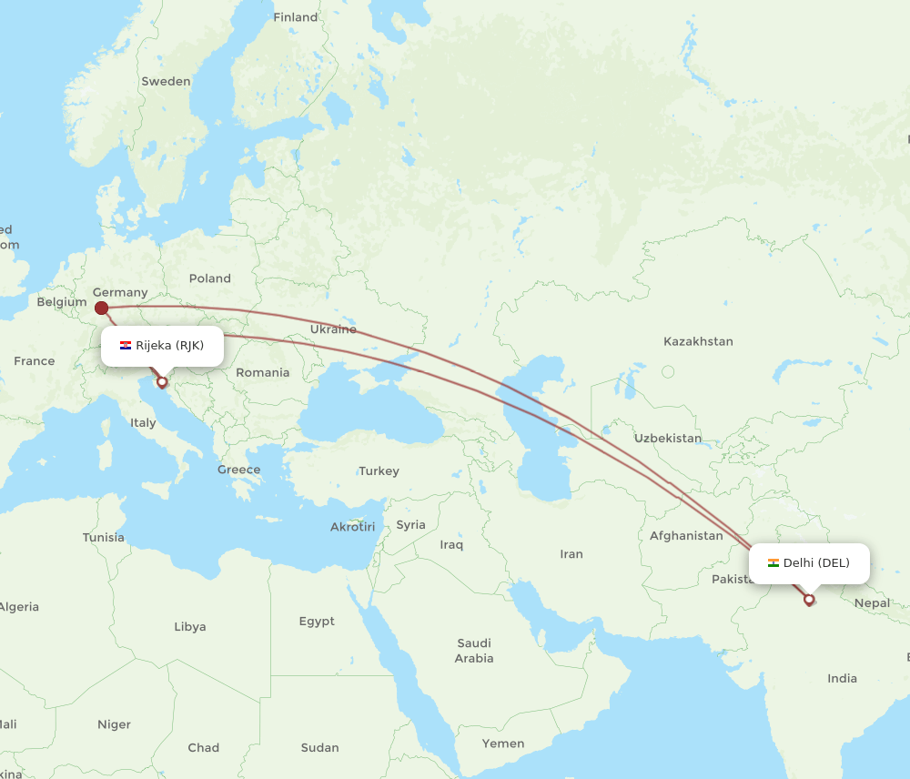 DEL-RJK flight routes