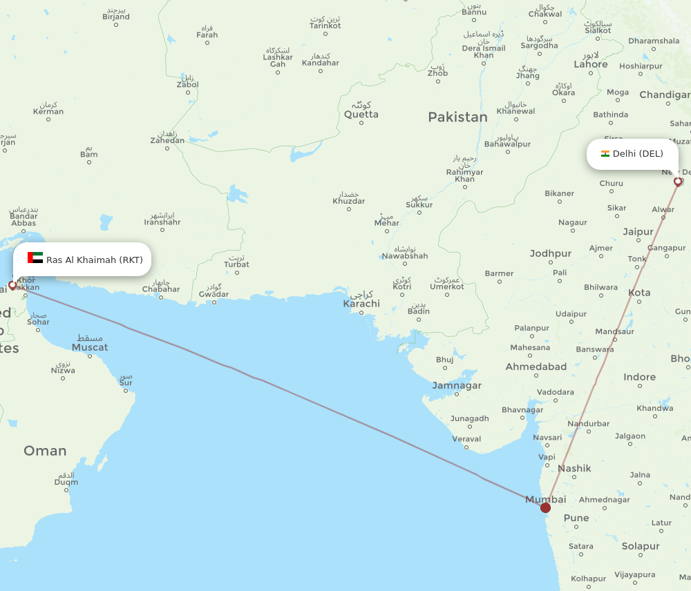 DEL to RKT flights and routes map