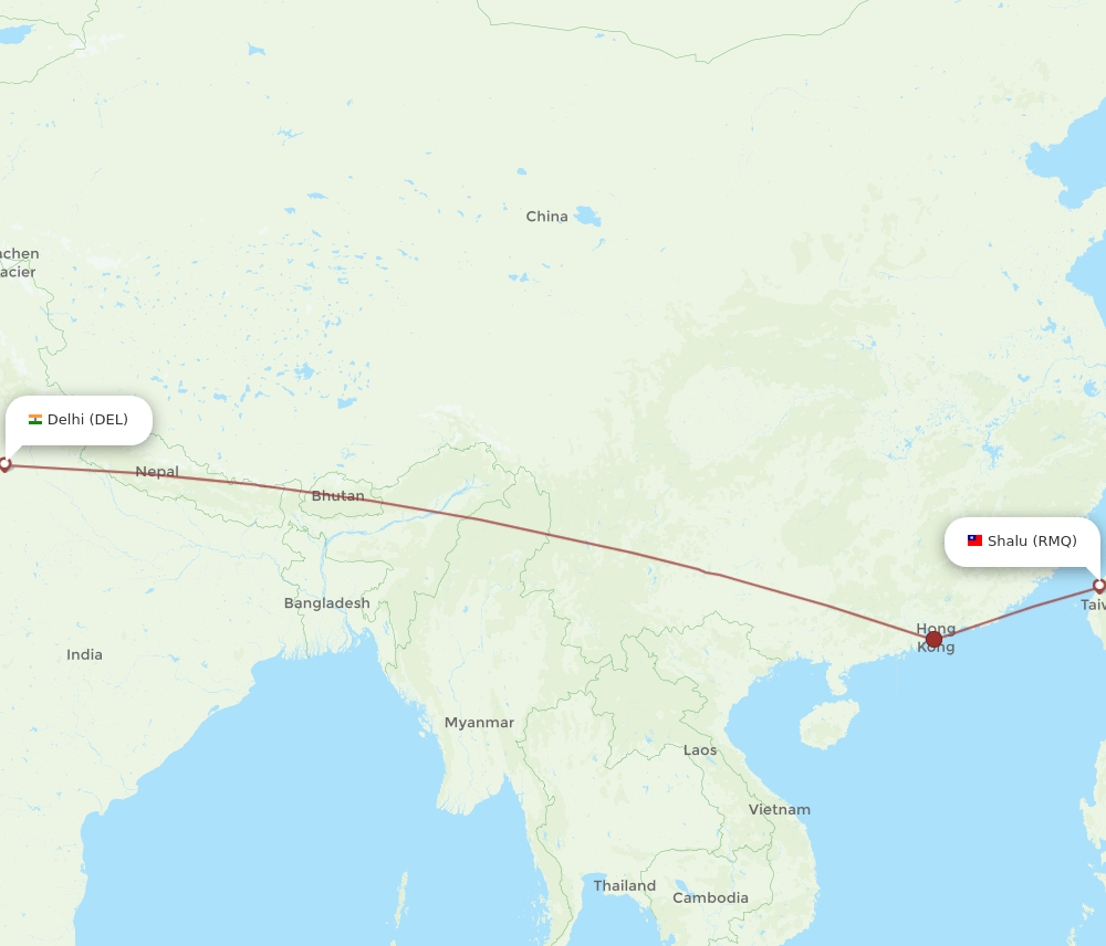 DEL to RMQ flights and routes map