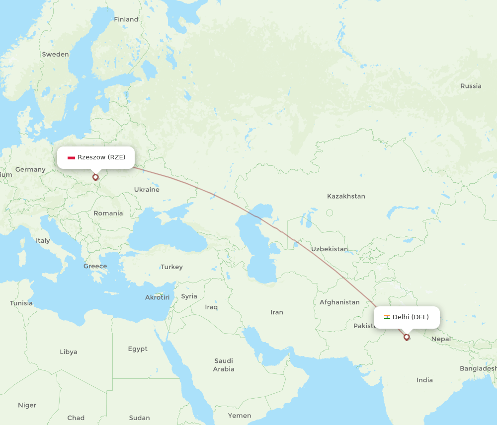 DEL to RZE flights and routes map
