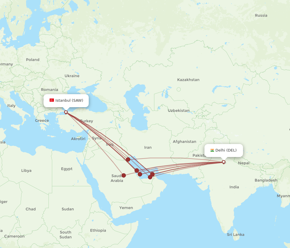 DEL-SAW flight routes
