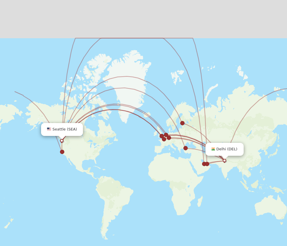 DEL to SEA flights and routes map