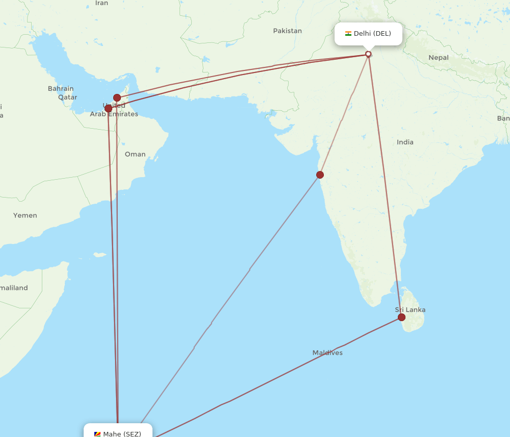 DEL to SEZ flights and routes map